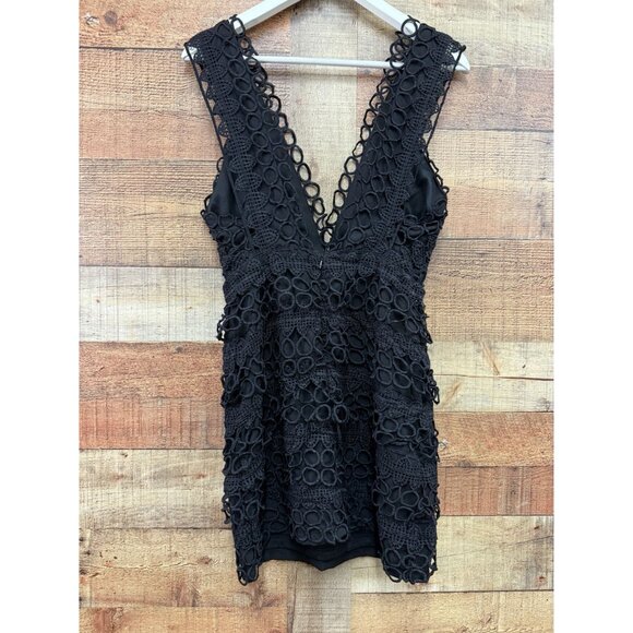 Boohoo Boutique Black Lace Plunge Neck Panelled Bodycon Dress NWT Size 8 - Picture 5 of 12